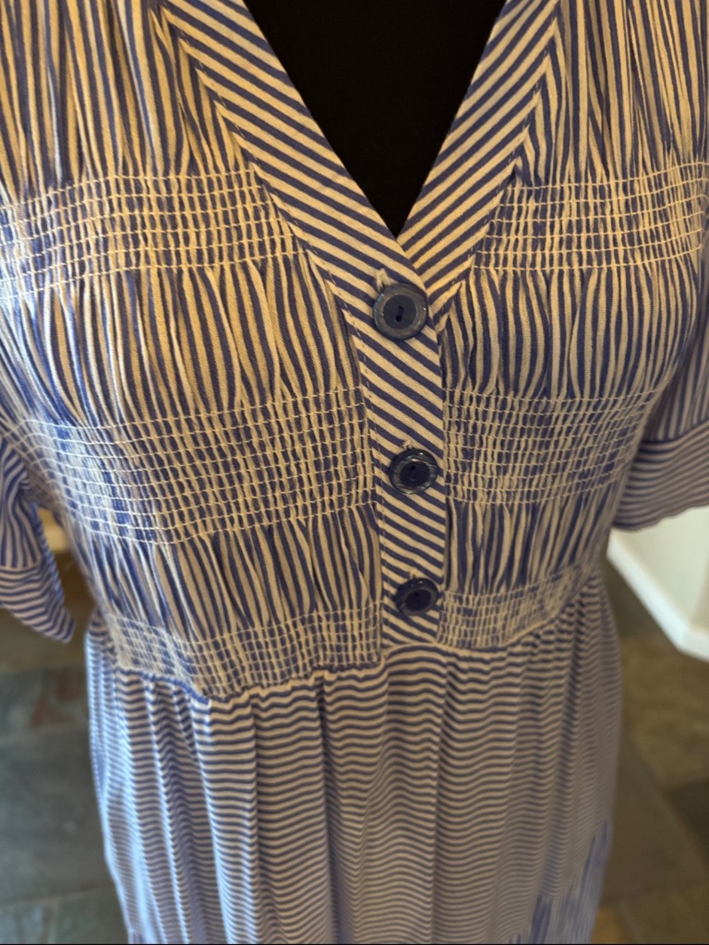 Women's Light Blue Striped Maxi Dress with Button Front - Picture 4 of 7